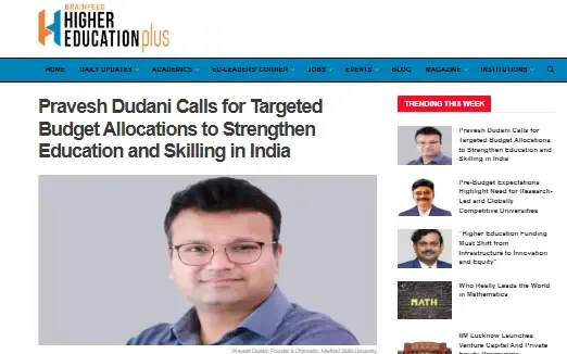 Mr. Pravesh Dudani quoted in exclusive Brainfeed story on Budget expectations