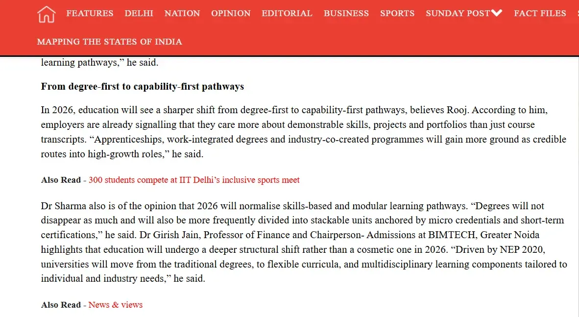 Ashwini Kumar Sharma quoted on key education trends for 2026