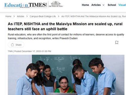 Pravesh sir’s authored article featured in Education Times