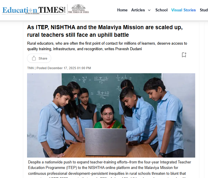 Mr. Pravesh Dudani's authored article featured in Education Times
