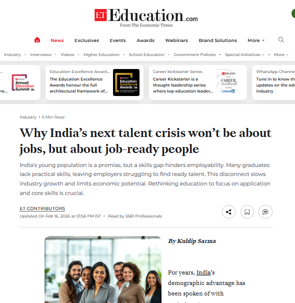 Mr. Kuldip Sarma's authored article featured in Economic Times
