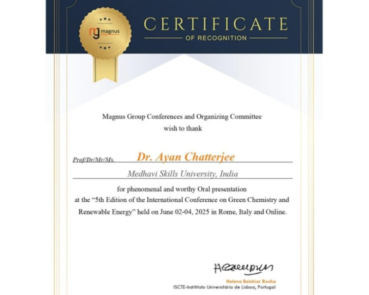 Dr. Ayan Chatterjee to Speak at International Green Chemistry Conference in Rome