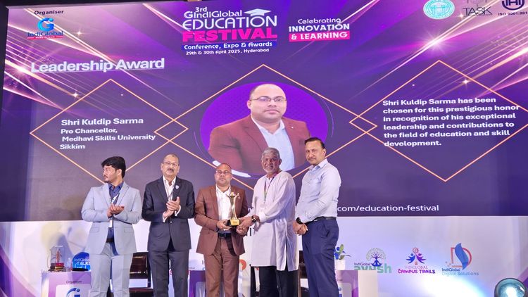 Shri Kuldip Sarma, Co-Founder & Pro-Chancellor, MSU, honoured with the IndiGlobal Leadership Award 2025 at the 3rd IndiGlobal Education Festival.jpg