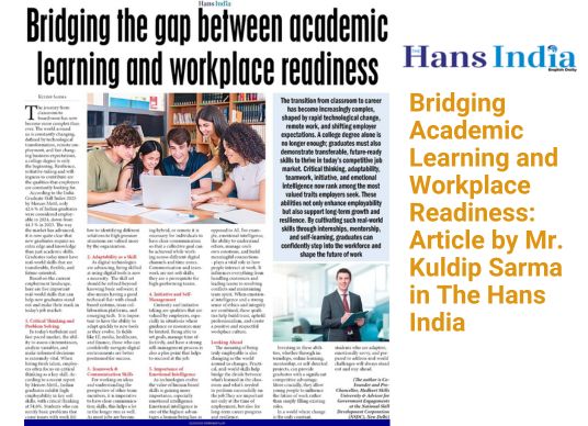 Bridging Academic Learning and Workplace Readiness: Article by Mr. Kuldip Sarma in The Hans India