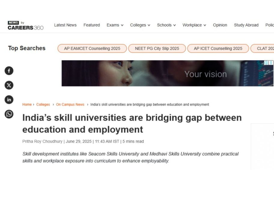 Medhavi Skills University mentioned in a press release by Careers 360